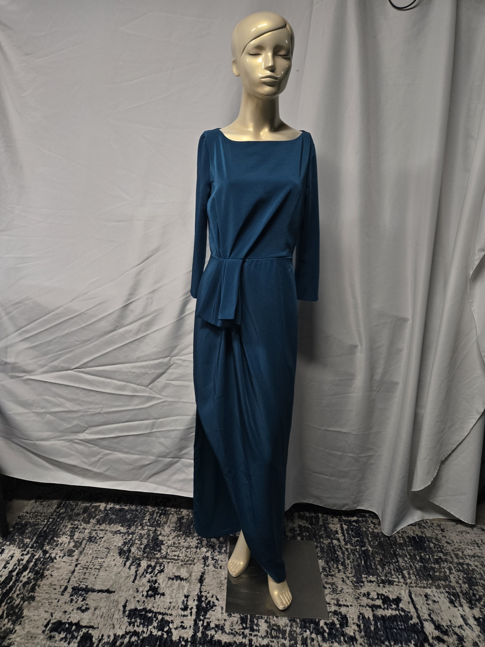 Kay Unger Teal Long Sleeve Evening Gown